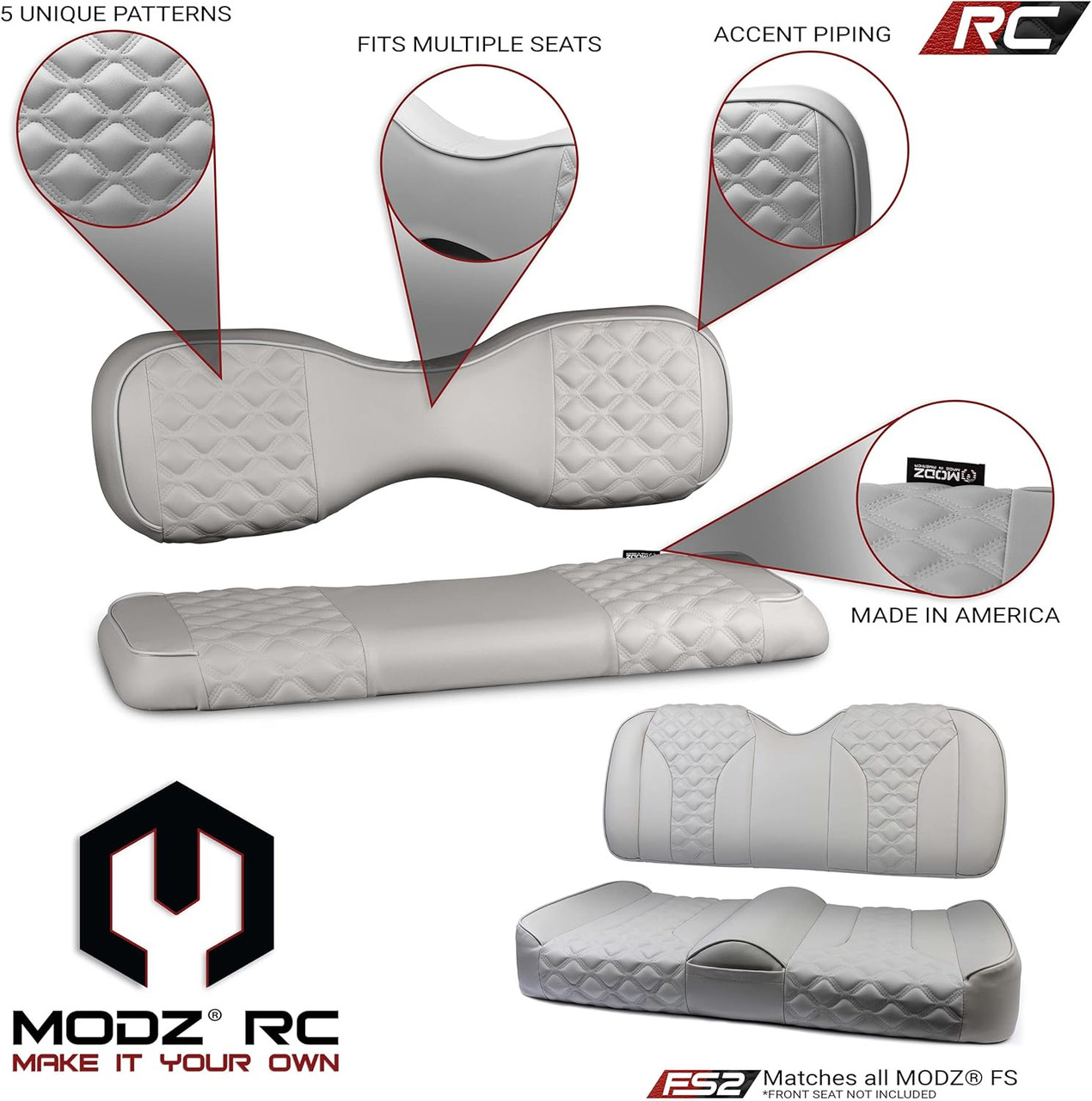 MODZ® RC Custom Golf Cart Rear Seat Covers - Gray Base