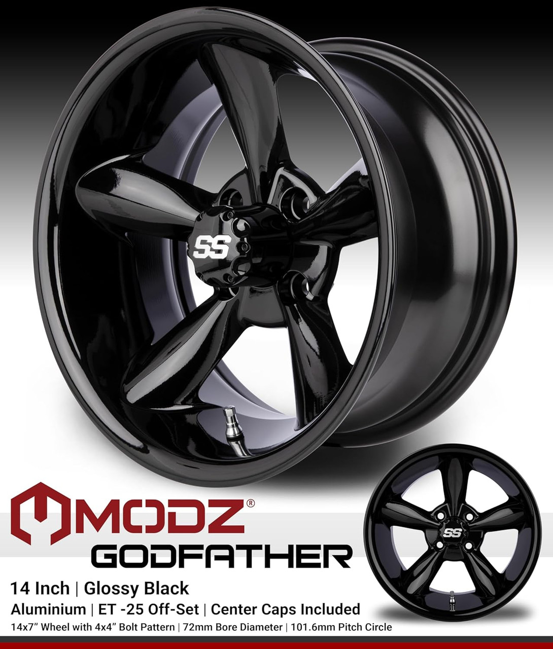 MODZ® Godfather Glossy Black 14" Golf Cart Wheel