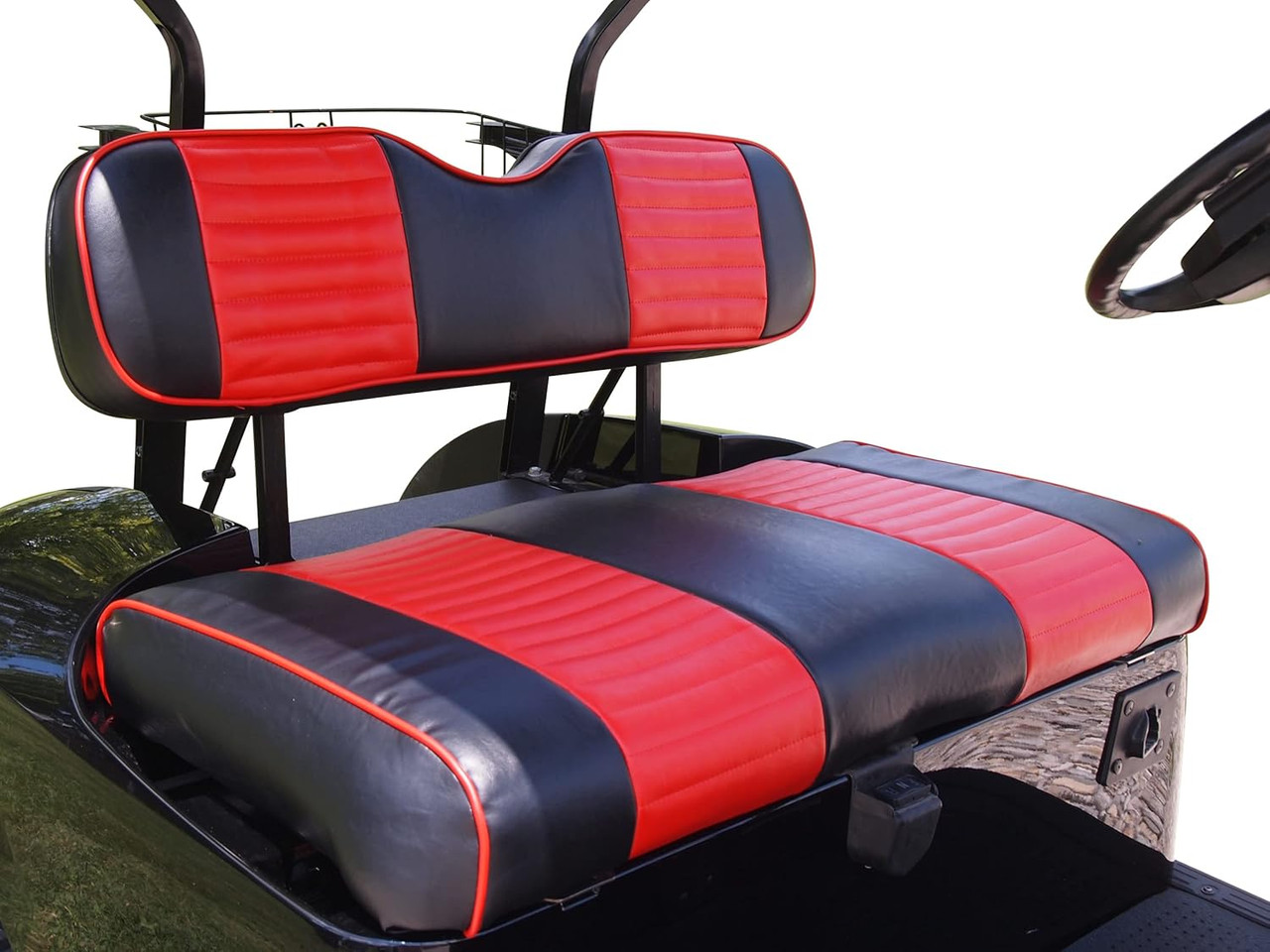 Huskey Golf Cart Front Rear Seat Covers for EZGO Medalist, TXT 1994-2013 Models, Custom Fit, Black Pleated Style, Marine Grade Vinyl, Staple On