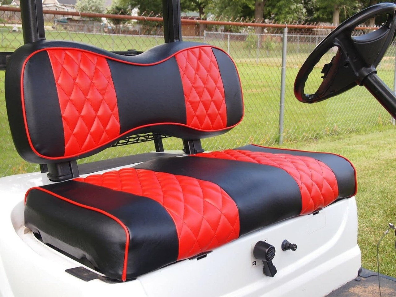 2PCS Golf Cart Front Seat Covers for Club Car DS 2000.5 UP G&E Models Custom Two-Tone