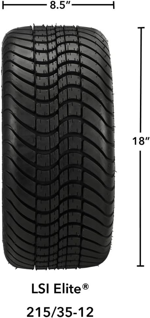 12" Warlock Gun Metal Gray/Machined on 215/35-12 LSI Elite Tires (Set of 4), Fits Club Car & EZGo Carts, Golf Cart Tires and Wheels Combo