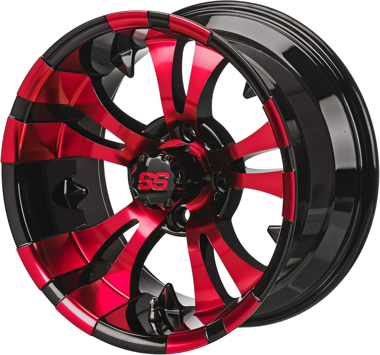 12" Warlock Black/Red on 215/35-12 LSI Elite Tires (Set of 4), Fits Club Car & EZGo Carts, Golf Cart Tires and Wheels Combo
