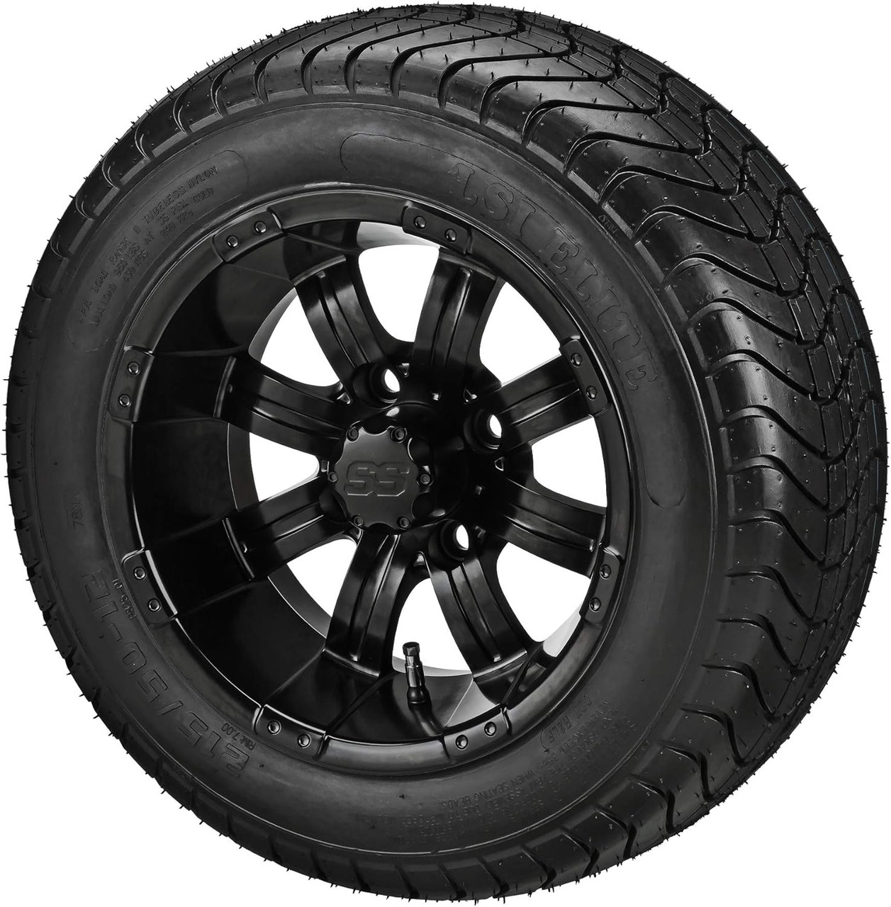 12" Casino Matte Black on 215/40-12 LSI Elite Tires (Set of 4), Fits Club Car & EZGo Carts, Golf Cart Tires and Wheels Combo