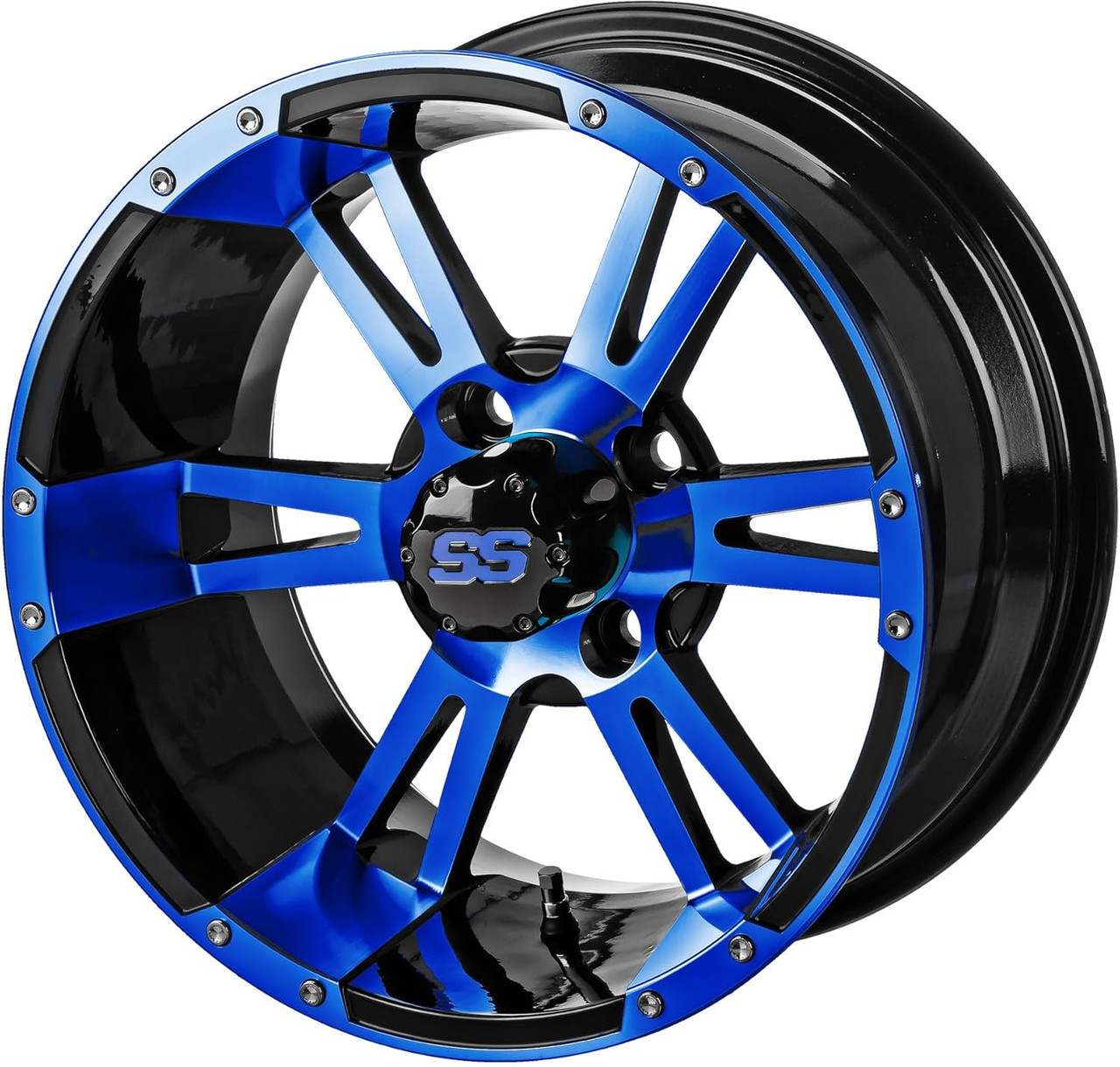 14" Raptor Black/Blue on 205/30-14 LSI Elite Tires (Set of 4), Fits Club Car & EZGo Carts, Golf Cart Tires and Wheels Combo
