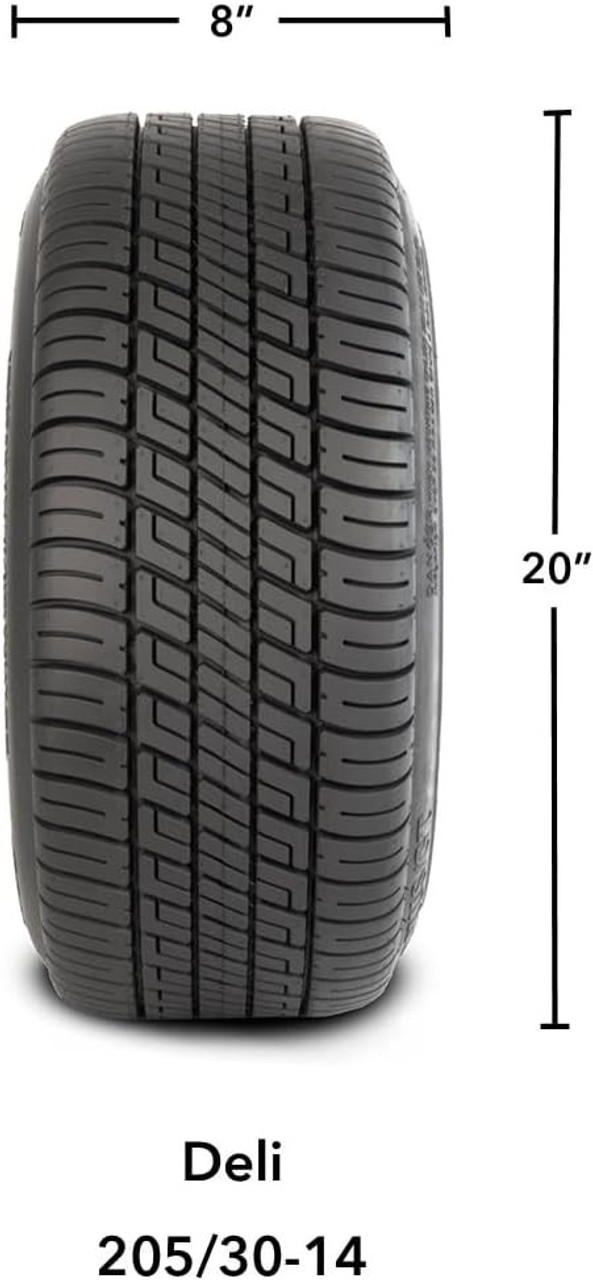 14" Raptor Black/Machined on 205/30-14 Deli Tires (Set of 4), Fits Club Car & EZGo Carts, Golf Cart Tires and Wheels Combo