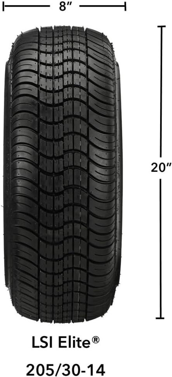 14" Casino White/Blue on 205/30-14 LSI Elite Tires (Set of 4), Fits Club Car & EZGo Carts, Golf Cart Tires and Wheels Combo