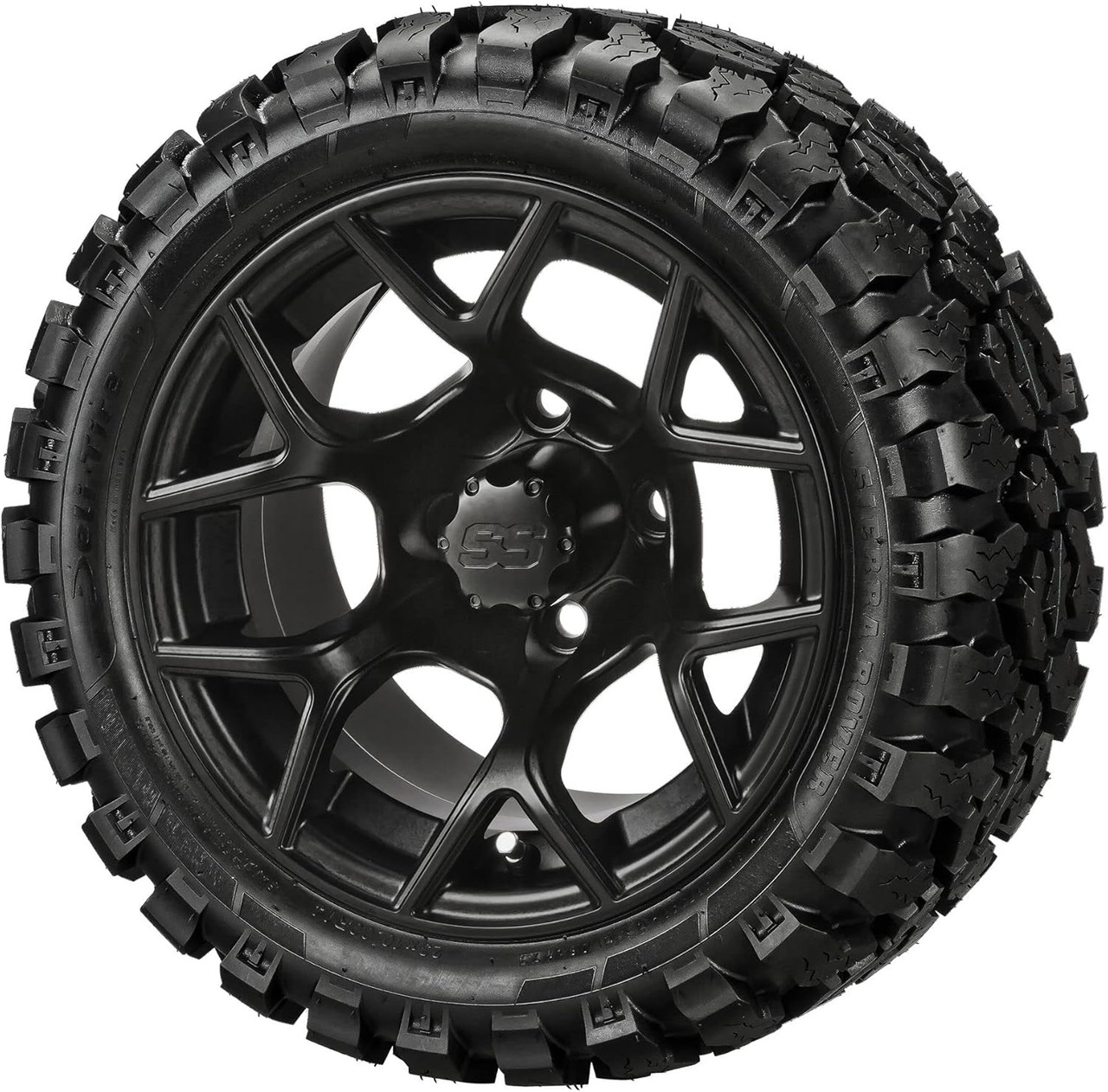 14" Ninja Matte Black on 23x10R14 Sierra Rover Radial Tires (Set of 4), Fits Club Car & EZGo Carts, Golf Cart Tires and Wheels Combo, Can be Used on Lawn Mowers and ATV's