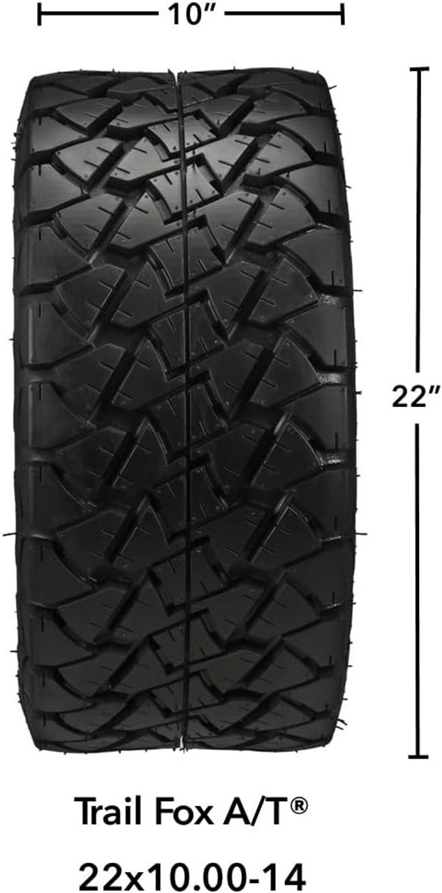 14" Raptor Black/Blue on 22x10-14 Trail Fox A/T Tires (Set of 4), Fits Club Car & EZGo carts, Golf Cart Tires and Wheels Combo, Can be Used on Lawn Mowers and ATV's