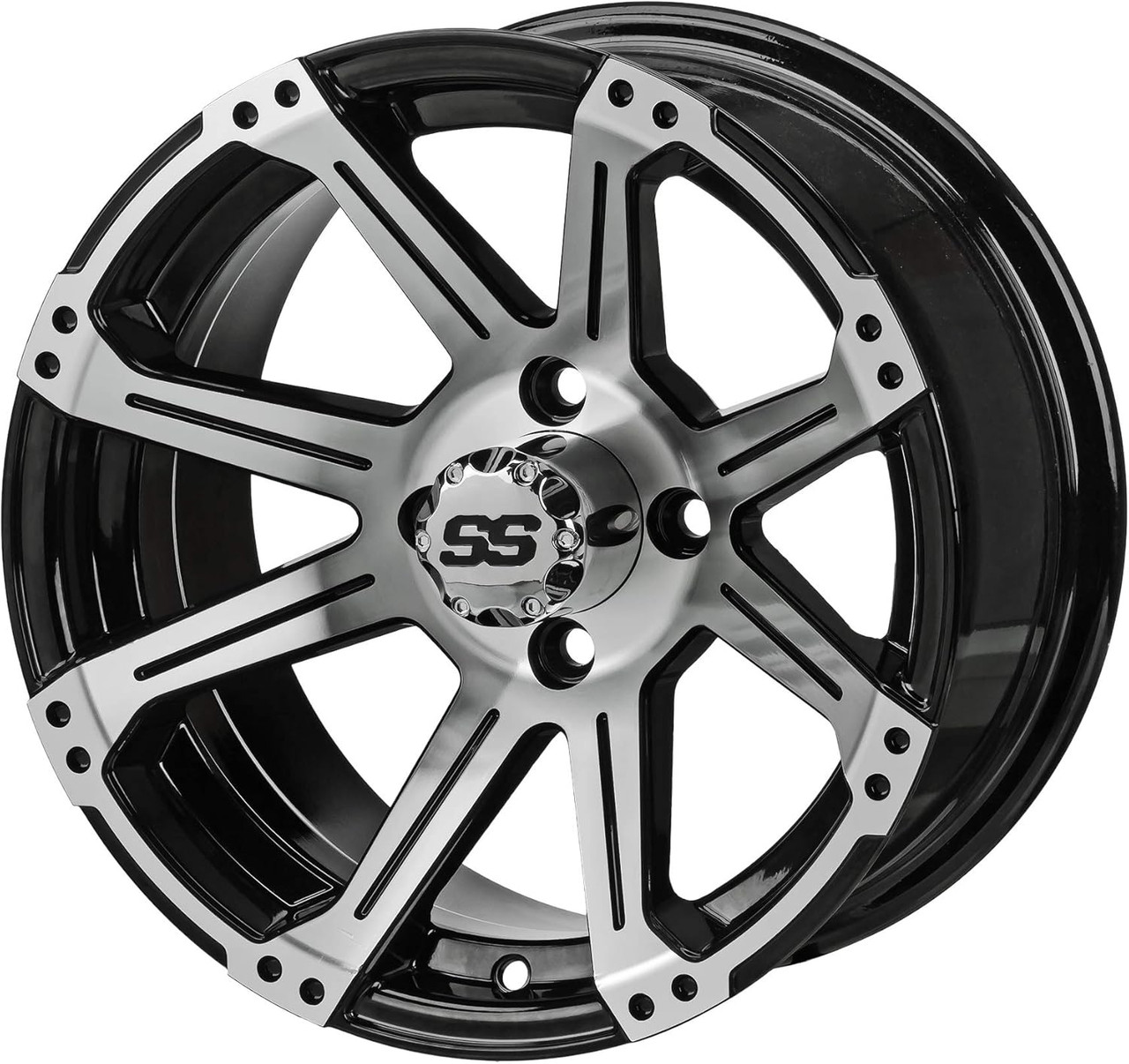 14" Rampage Black/Machined on 22x10-14 Trail Fox A/T Tires (Set of 4), Fits Club Car & EZGo carts, Golf Cart Tires and Wheels Combo, Can be Used on Lawn Mowers and ATV's