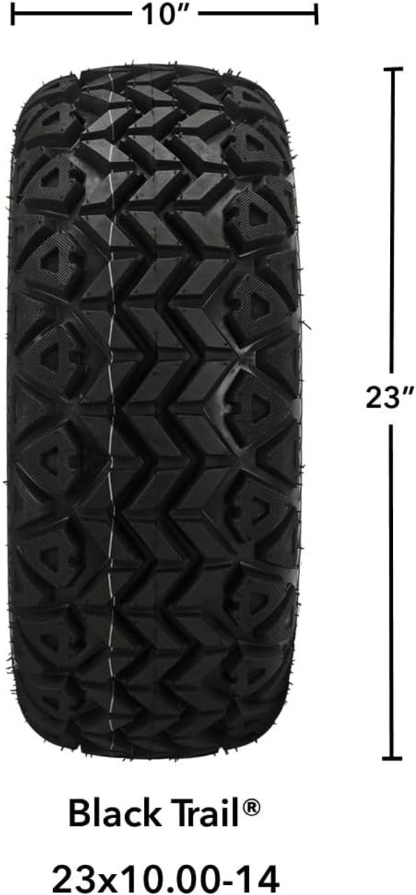 14" Yukon Black/Machined on 23x10-14 Black Trail Tires (Set of 4), Fits Club Car & EZGo Carts, Golf Cart Tires and Wheels Combo, Can be Used on Lawn Mowers and ATV's