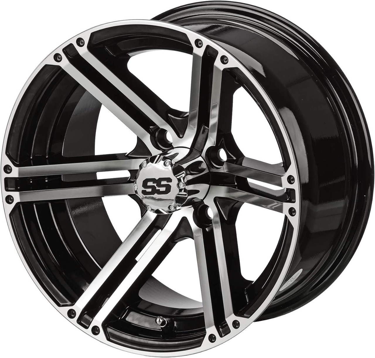 14" Yukon Black/Machined on 23x10-14 Black Trail Tires (Set of 4), Fits Club Car & EZGo Carts, Golf Cart Tires and Wheels Combo, Can be Used on Lawn Mowers and ATV's