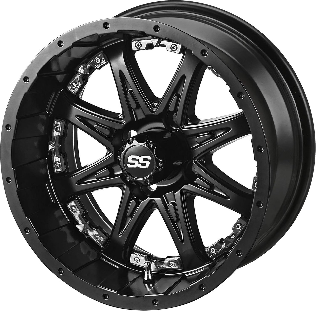 15" Revenge Matte Black on 23x10-15 Black Trail w/Chrome Inserts (Set of 4)