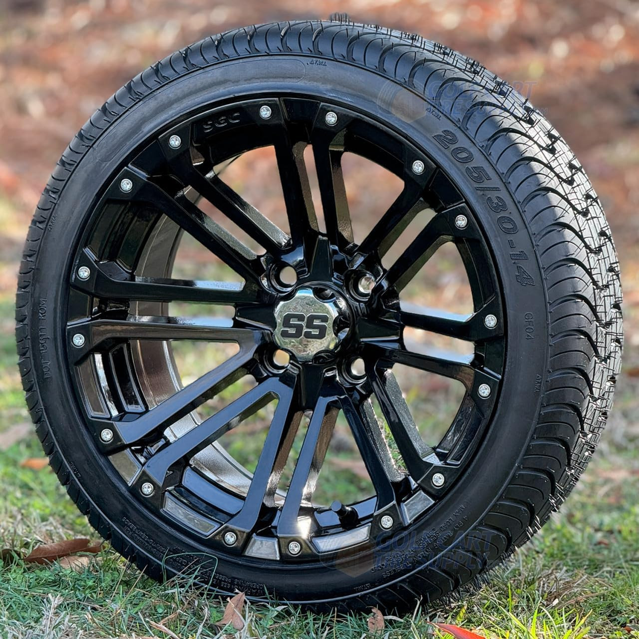 14" Lancer Gloss Black Golf Cart Wheels and 205/30-14" DOT Low Profile Tires - Set of 4
