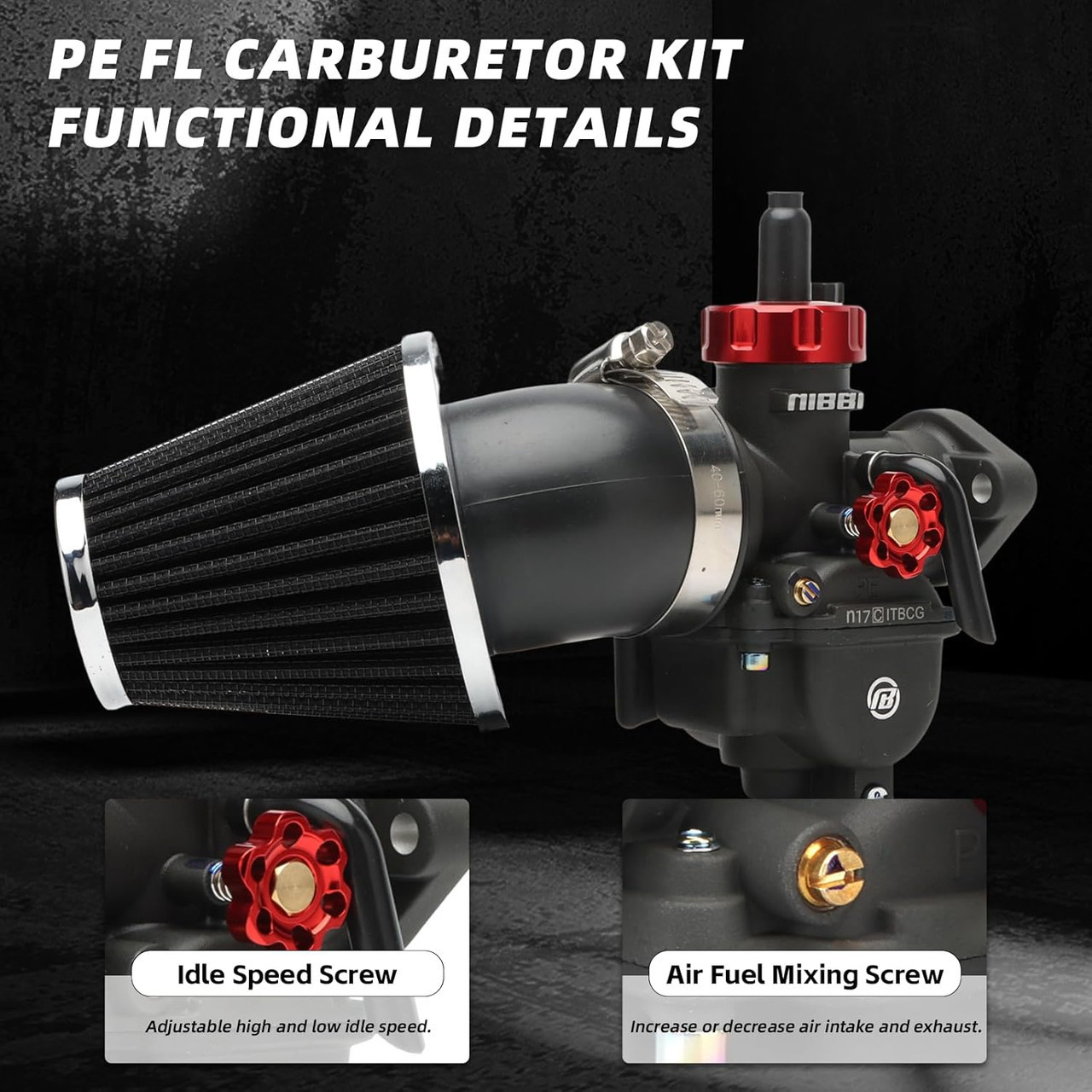 NIBBI PE24 Carburetor Kit, 24mm carburetor with Carb Jets
