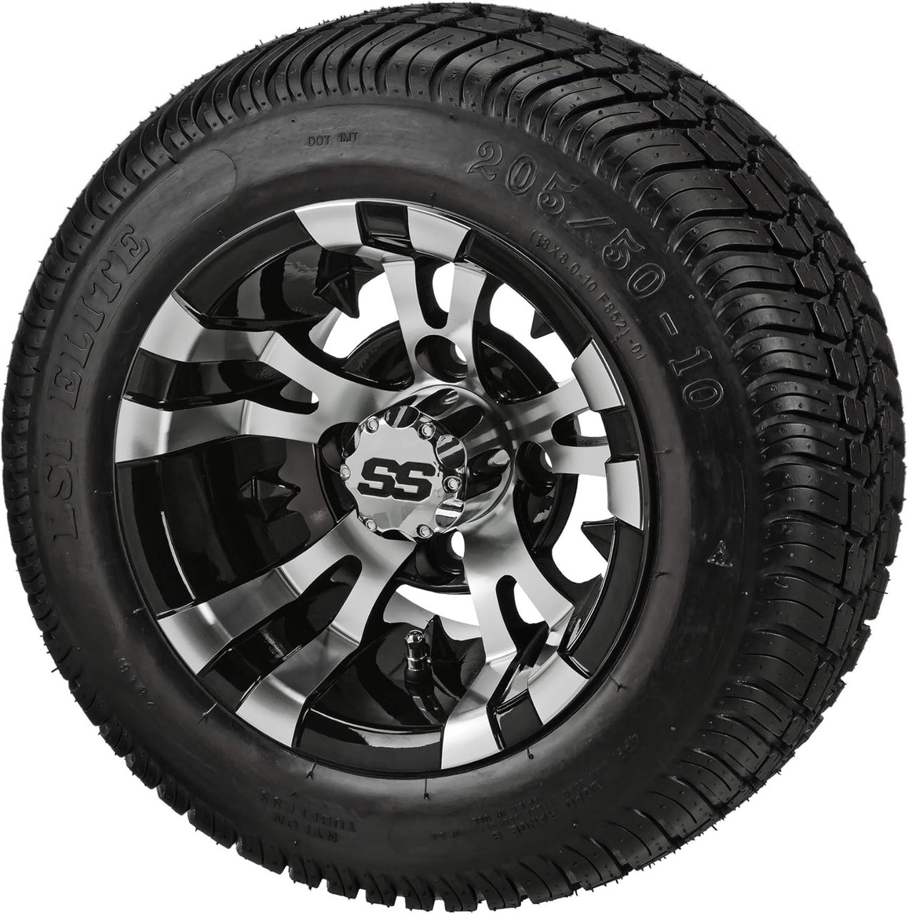 10" Warlock Black/Machined on 205/50-10 LSI Elite Low Pro Tire (Set of 4)