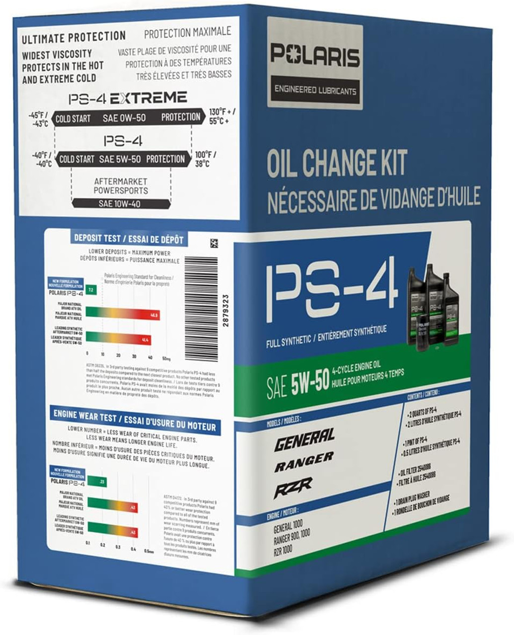Polaris PS4 Oil Change Kit for Specific RANGER, GENERAL, RZR, ACE 900 XC Models With 4 Stroke Engine, Includes 2.5 Quarts PS-4 5W-50 Full Synthetic Oil, 1 Oil Filter, 1 Washer, UTV SxS ATV - 2879323