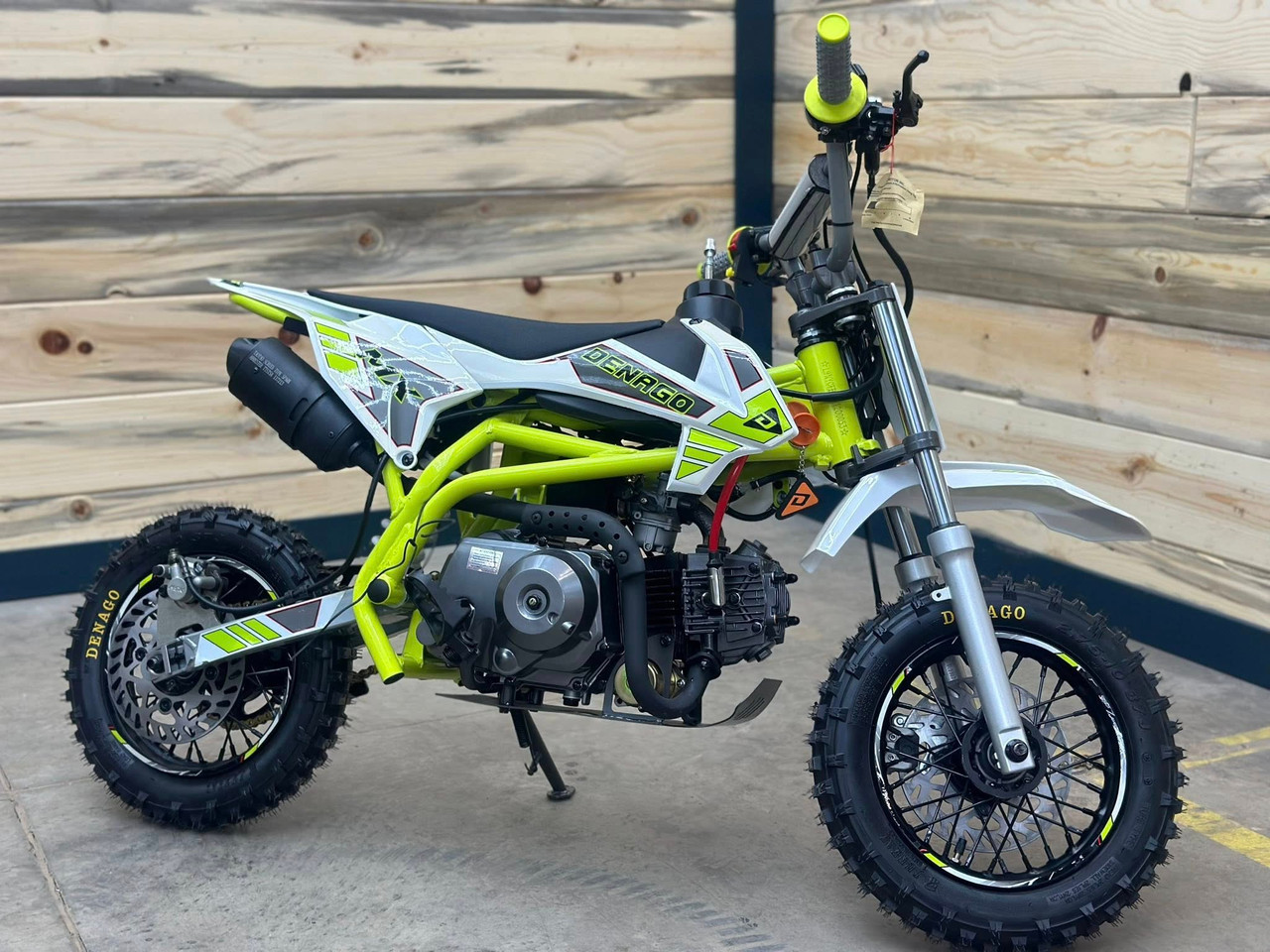 “2026 Denago MX 110cc pit bike lime youth dirt bike – parts & labor warranty”