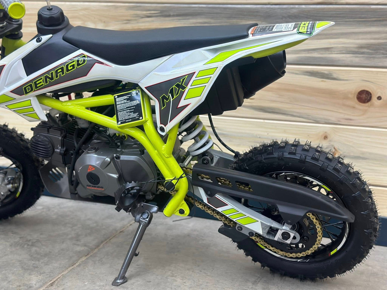 “2026 Denago MX 110cc pit bike lime youth dirt bike – parts & labor warranty”