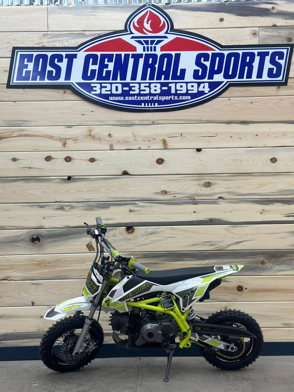 “2026 Denago MX 110cc pit bike lime youth dirt bike – parts & labor warranty”