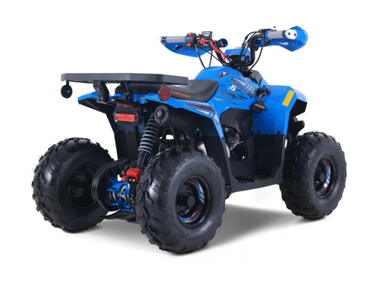 "The Denago Mudhawk 6 ATV Blue Edition is a sleek, high-performance youth ATV designed for riders aged 6 and up. Featuring a powerful 107cc engine, fully automatic transmission with reverse, wireless remote shut-off, and adjustable throttle limiter, this ATV ensures safety and excitement. With independent front suspension, hydraulic rear disc brakes, LED lights, and a durable cargo rack, it’s built for adventure. Perfect for off-road trails, backyard riding, and learning the basics of ATV operation."