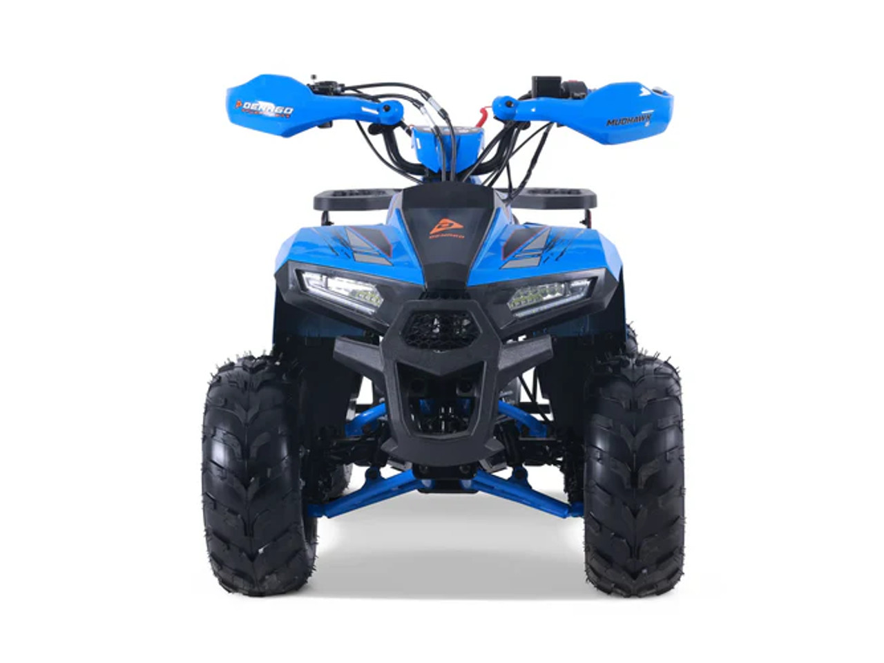 "The Denago Mudhawk 6 ATV Blue Edition is a sleek, high-performance youth ATV designed for riders aged 6 and up. Featuring a powerful 107cc engine, fully automatic transmission with reverse, wireless remote shut-off, and adjustable throttle limiter, this ATV ensures safety and excitement. With independent front suspension, hydraulic rear disc brakes, LED lights, and a durable cargo rack, it’s built for adventure. Perfect for off-road trails, backyard riding, and learning the basics of ATV operation."
