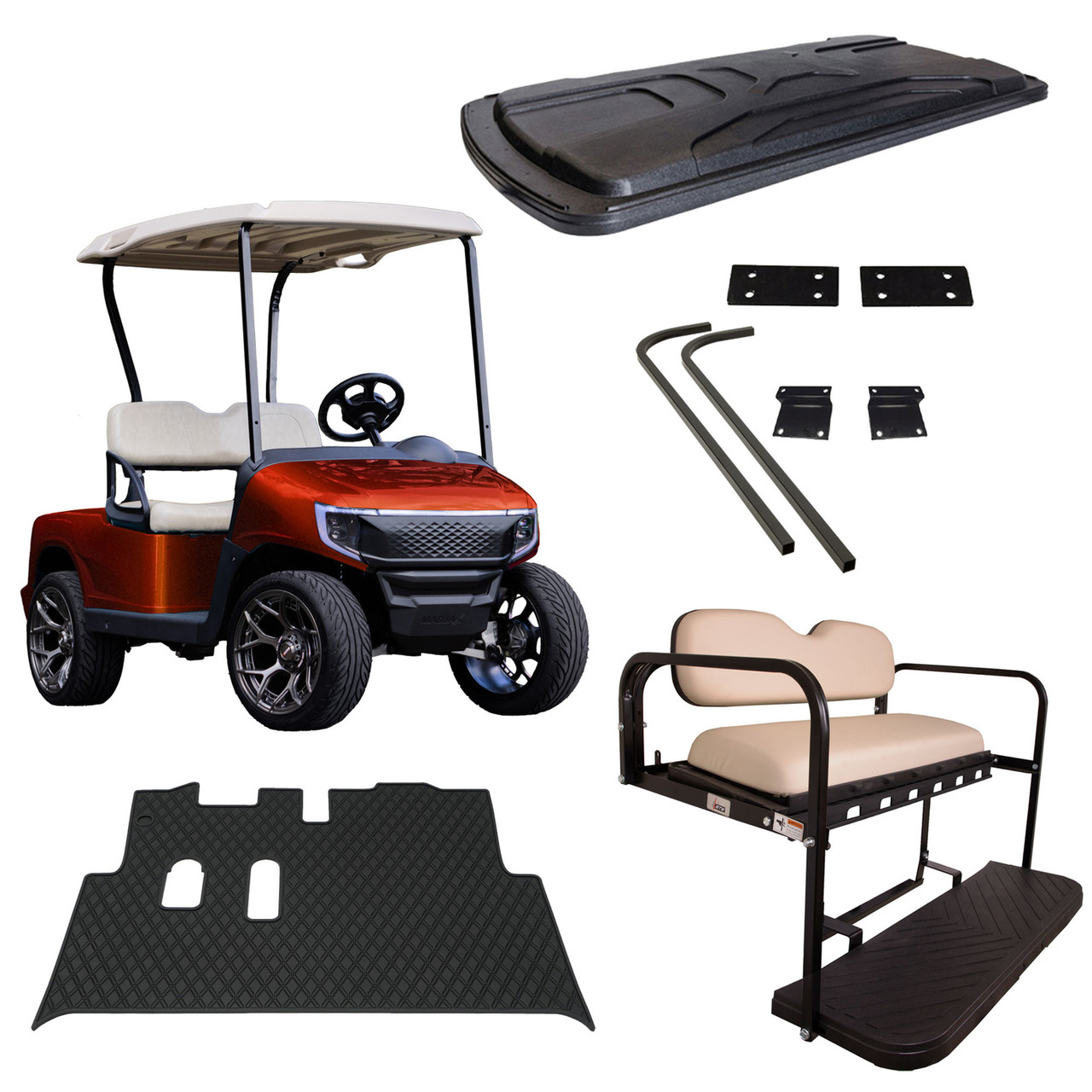 EZGO RXV Refurbished Golf Cart Kit – Carmine Red Metallic Apex Body with Oyster Seats (2008–2023)
