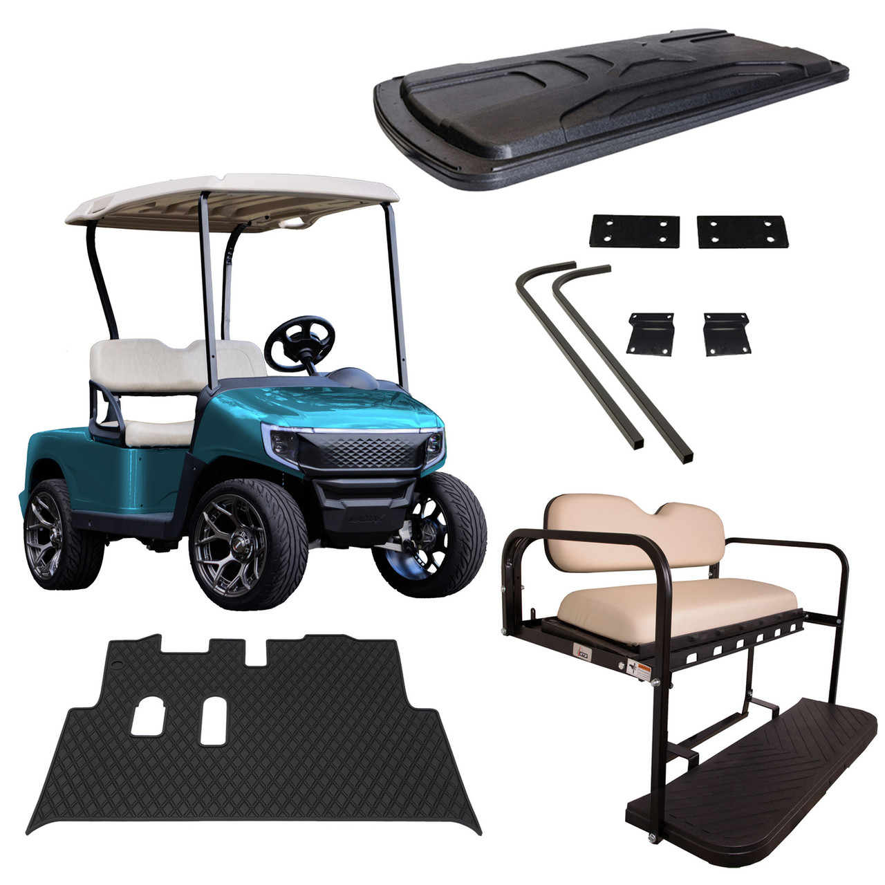 EZGO RXV Refurbished Golf Cart Kit – Deep Sea Metallic Apex Body with Tan Seats (2008–2023)