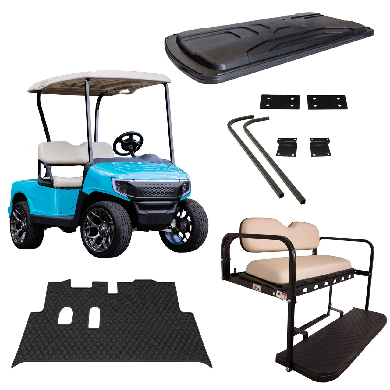 EZGO RXV Refurbished Golf Cart Kit – Aqua Apex Body with Tan Seats (2008–2023)