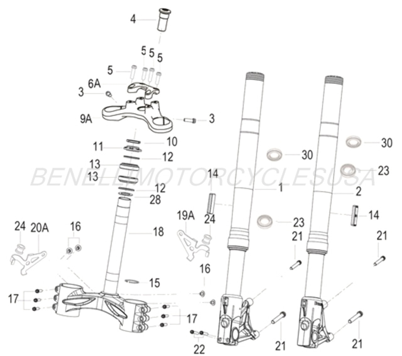 FRONT RIGHT FORK ASSEMBLY SILVER FOR BENELI TNT600