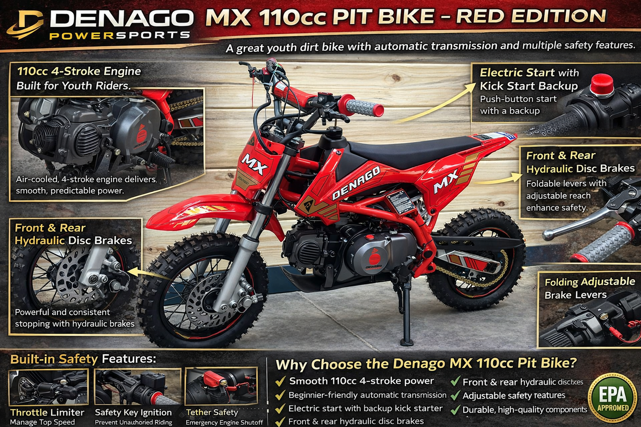 2026 Denago MX 110cc Youth Pit Bike – Red | East Central Sports