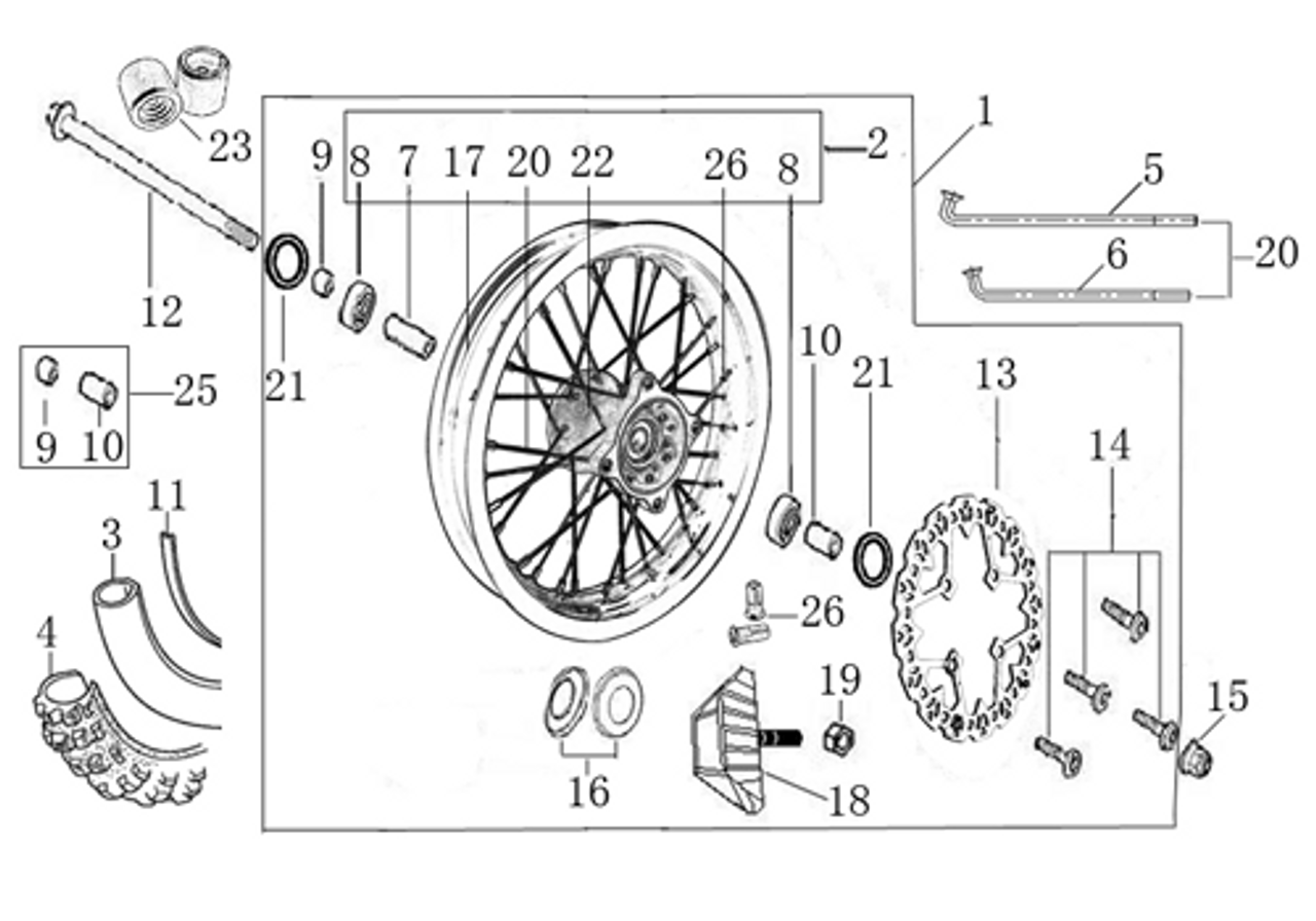 (01) 17"x1.60 COMPLETE ALUMINUM FRONT WHEEL