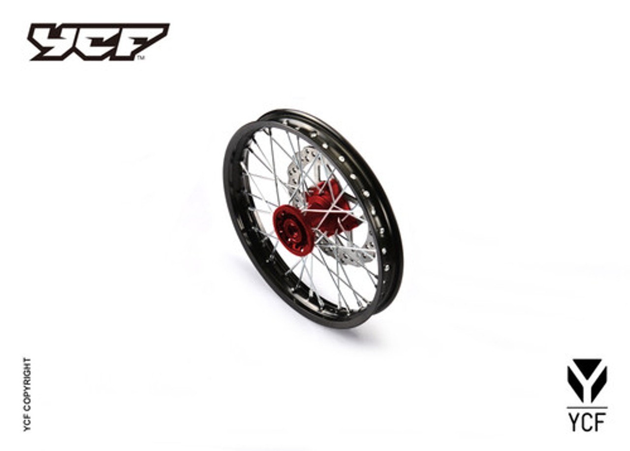 (01) COMPLETE ALUMINUM FRONT WHEEL (1.4"x14")-MULTIPLE COLOR HUBS