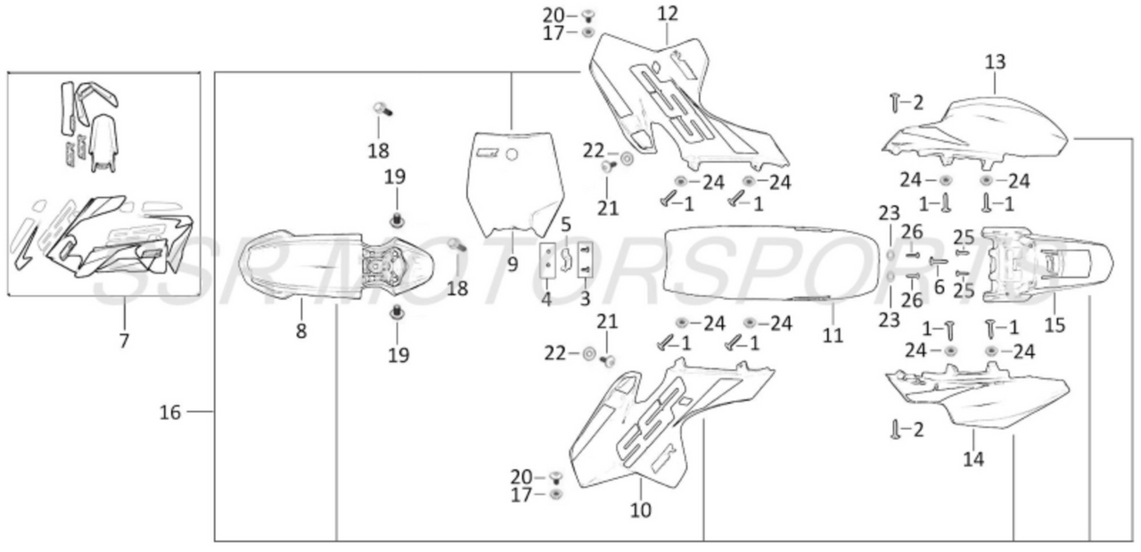 Complete Plastic Kit (Orange) SSR SR70C/SR70AUTO/SR110/SR125 (2018 & NEWER)