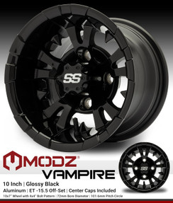 MODZ® Vampire Glossy Black 10" Golf Cart Wheel MODZ® Vampire Glossy Black 10" Golf Cart Wheel