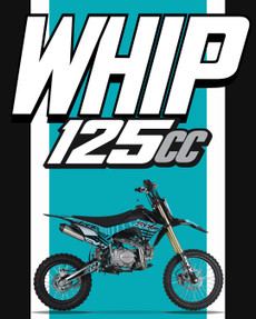 The image showcases the SYX MotoPro WHIP PAD125-3 125cc Pit Bike in one of its three available color options. The bike features a sleek design with upgraded graphics and plastics, highlighting its modern and aggressive look. The anodized hydraulic front fork and coil spring rear shock absorber are visible, emphasizing the bike's advanced suspension system. The heavy-duty black steel rims with off-road tires and hydraulic disc brakes are prominently displayed, showcasing the bike's durability and safety features. The handlebar with a built-in hour meter and the SY-Forged triple clamp add to the bike's premium feel. Overall, the image captures the essence of a high-performance, stylish, and durable pit bike ready for any off-road adventure. The image showcases the SYX MotoPro WHIP PAD125-3 125cc Pit Bike in one of its three available color options. The bike features a sleek design with upgraded graphics and plastics, highlighting its modern and aggressive look. The anodized hydraulic front fork and coil spring rear shock absorber are visible, emphasizing the bike's advanced suspension system. The heavy-duty black steel rims with off-road tires and hydraulic disc brakes are prominently displayed, showcasing the bike's durability and safety features. The handlebar with a built-in hour meter and the SY-Forged triple clamp add to the bike's premium feel. Overall, the image captures the essence of a high-performance, stylish, and durable pit bike ready for any off-road adventure.