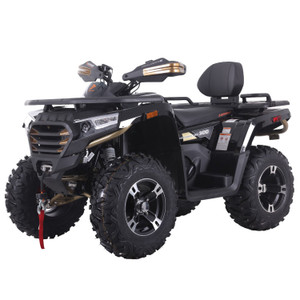 Denago Freelander 300FI ATV, a rugged and versatile 2-wheel drive utility vehicle designed for both work and recreation. The ATV features a sleek design with custom aluminum rims, full floorboards, and front and rear racks for added utility. The 1+1 seating configuration with a removable backrest is highlighted, along with the 2500 lbs. electric winch and synthetic rope. The image also emphasizes the ATV's LED lighting, hydraulic disc brakes, and prewired tow hitch, making it a practical and powerful choice for outdoor enthusiasts and workers alike. Denago Freelander 300FI ATV, a rugged and versatile 2-wheel drive utility vehicle designed for both work and recreation. The ATV features a sleek design with custom aluminum rims, full floorboards, and front and rear racks for added utility. The 1+1 seating configuration with a removable backrest is highlighted, along with the 2500 lbs. electric winch and synthetic rope. The image also emphasizes the ATV's LED lighting, hydraulic disc brakes, and prewired tow hitch, making it a practical and powerful choice for outdoor enthusiasts and workers alike.