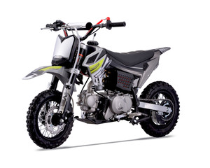 Thumpstar TSK 70cc Kids Pit Bike, a compact and stylish mini bike designed for young riders. It features sleek, modern stealth plastics, a 70cc 4-stroke engine, and a robust frame with inverted front forks and a mono rear shock. The bike is shown with its signature Pipe Bomb BM-388 exhaust system, steel rims, and knobby tires, ready for off-road adventures. Safety features like the emergency lanyard and adjustable throttle limiter are highlighted, emphasizing its suitability for beginners. The image captures the bike's vibrant design and rugged build, making it an appealing choice for parents and kids alike. Thumpstar TSK 70cc Kids Pit Bike, a compact and stylish mini bike designed for young riders. It features sleek, modern stealth plastics, a 70cc 4-stroke engine, and a robust frame with inverted front forks and a mono rear shock. The bike is shown with its signature Pipe Bomb BM-388 exhaust system, steel rims, and knobby tires, ready for off-road adventures. Safety features like the emergency lanyard and adjustable throttle limiter are highlighted, emphasizing its suitability for beginners. The image captures the bike's vibrant design and rugged build, making it an appealing choice for parents and kids alike.