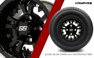 MODZ® Vampire Glossy Black 10" Golf Cart Wheels and Arisun Cruze (205/50-10) DOT Low Profile Golf Cart Tires Combo - Set of 4