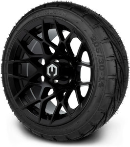 MODZ® Blitz Matte Black 14" Golf Cart Wheels and MODZ® Guardian (205/30-14) DOT Golf Cart Tires Combo - Set of 4