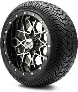 MODZ® Vortex Machined Black 12" Golf Cart Wheels and Arisun Cruze (215/35-12) DOT Low Profile Golf Cart Tires Combo - Set of 4