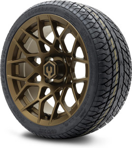 MODZ® Blitz Matte Bronze 14" Golf Cart Wheels and Odyssey Tesseract (215/35-14) DOT Steel-Belted Radial Golf Cart Tires Combo - Set of 4