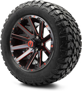 MODZ® Mauler Red and Black Ball Mill 14" Golf Cart Wheels and MODZ® Gripz (23x10-14) All-Terrain Golf Cart Tires Combo - Set of 4