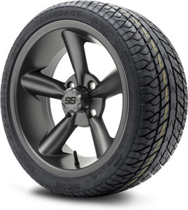 MODZ® Godfather Gunmetal 14" Golf Cart Wheels and Odyssey Tesseract (215/35-14) DOT Steel-Belted Radial Golf Cart Tires Combo - Set of 4