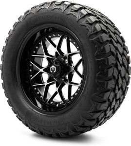 MODZ® Formula Machined Black 14" Golf Cart Wheels and MODZ® Gripz (23x10-14) All-Terrain Golf Cart Tires Combo - Set of 4