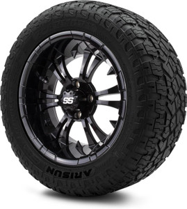 MODZ® Vampire Glossy Black 14" Golf Cart Wheels and Arisun X-Armory (23x10-R14) DOT Steel-Belted Radial Golf Cart Tires Combo - Set of 4