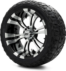 MODZ® Vampire Machined Black 15" Golf Cart Wheels and X-Comp Gladiator (23x10-R15) DOT Steel-Belted Radial Golf Cart Tires Combo - Set of 4