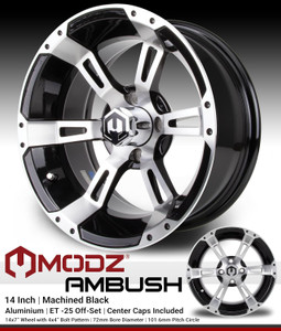 MODZ® Ambush Machined Black 14" Golf Cart Wheel