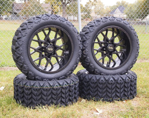 14" Glossy Black Deep Dish Golf Cart Wheels & Tires Combo 23x10-14 All Terrain/DOT Certified, Compatable With EZGO/Club Car/YMH; 5"or 6" Lift Kit Required 14" Glossy Black Deep Dish Golf Cart Wheels & Tires Combo 23x10-14 All Terrain/DOT Certified, Compatable With EZGO/Club Car/YMH; 5"or 6" Lift Kit Required