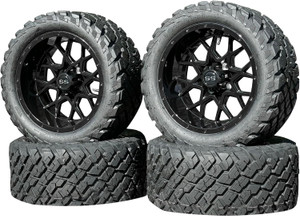 Glossy Black 14" Deep Dish Golf Cart Wheels & Tires 23x10-14 All Terrain/Street Use, DOT Certified, Compatable with EZGO/Club Car/YMH, Quiet and Smooth Ride, 5" or 6" Lift Kit Required. Glossy Black 14" Deep Dish Golf Cart Wheels & Tires 23x10-14 All Terrain/Street Use, DOT Certified, Compatable with EZGO/Club Car/YMH, Quiet and Smooth Ride, 5" or 6" Lift Kit Required.