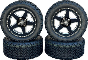 14" Black Milled Spoke Warrior Golf Cart Wheels & Tires 23x10-14 All Terrain, DOT Certified, Compatible With EZGO/Club Car/Yamaha, 5"or 6" Lift Kit Required